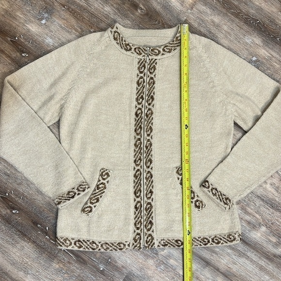 Handmade in Peru Alpaca Blend Sweater Cardigan Zip Front Tan Brown ? size Large - Picture 3 of 10